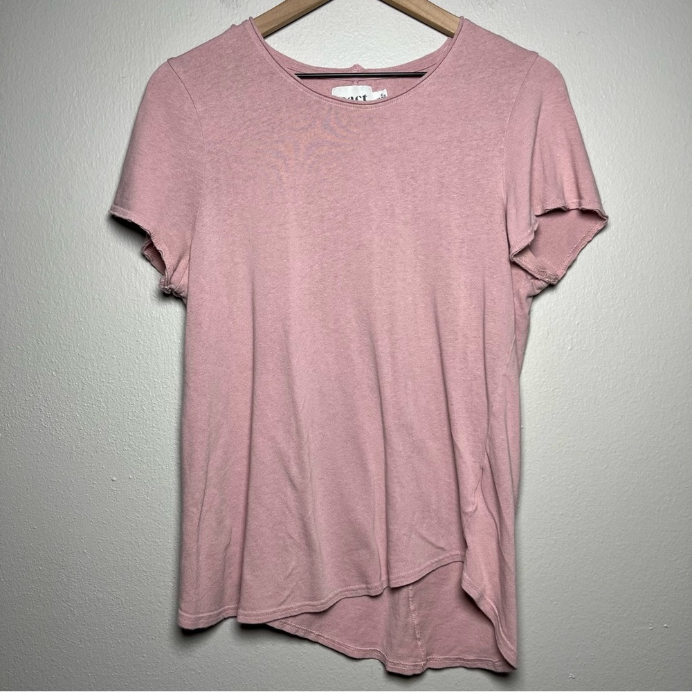 Pact Women Top Small Pink Organic Cotton Linen Tunic Short Sleeve Asymmetrical‎